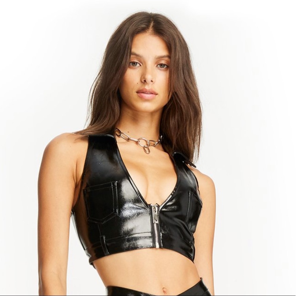 I AM GIA BLACK PVC PHOEBE CROP TOP (NWT)